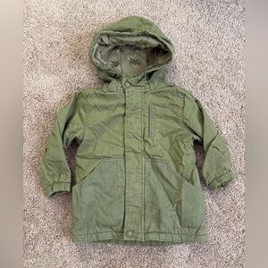 Zara Hoodie Jacket Kids Size 3–4 Yrs Olive Green Parka Long Sleeve Zip Outerwear